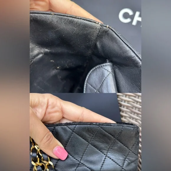 Authentic CHANEL RARE black lambskin quilted double pocket CC chain bucket bag - Picture 12 of 14